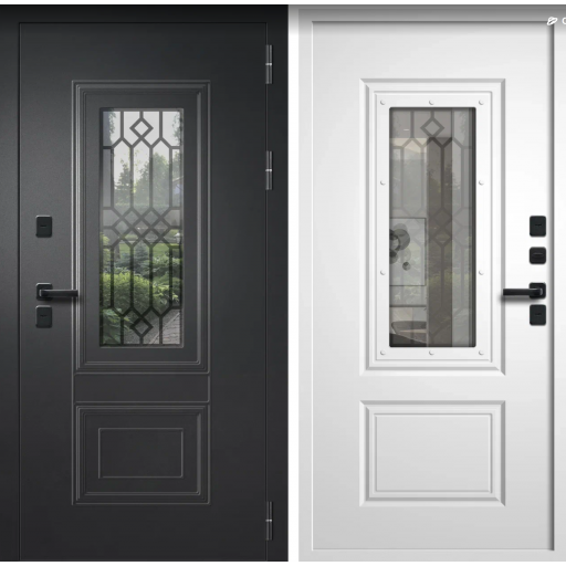 Дверь входная FlyDoors ШТОРМ СП-1 Букле черный - Белая шагрень с терморазрывом